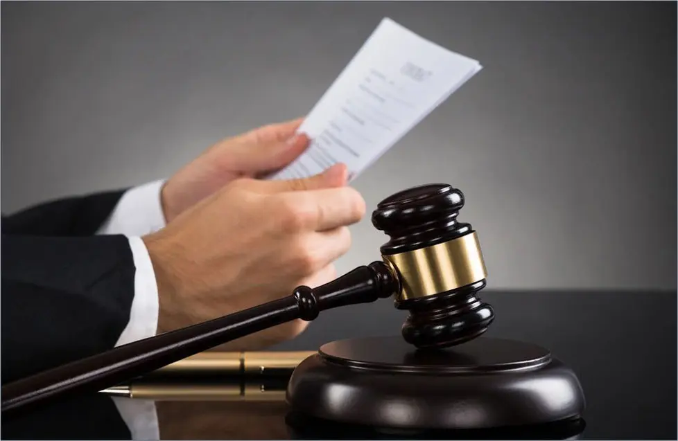 A person holding papers and a gavel